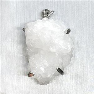 Naturel Quartz Druzy Pendant Freeform Platinum Plated, approx 20-30mm