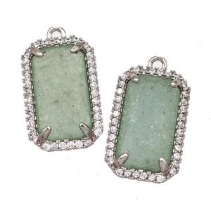 Green Strawberry Quartz Rectangle Pendant Copper Pave Zircon Platinum Plated, approx 12-18mm