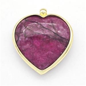 Peace Jasper Heart Pendant Fuchsia Dye Gold Plated, approx 25mm