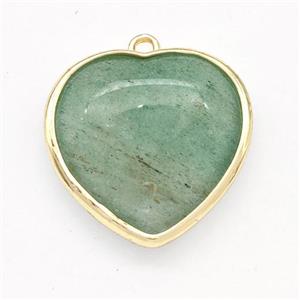 Green Strawberry Quartz Heart Pendants Gold Plated, approx 25mm