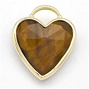 Natural Tiger Eye Stone Heart Pendant Faceted Gold Plated, approx 20mm