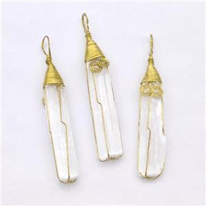 Natural White Selenite Stick Pendant Copper Wire Wrapped, approx 8-55mm