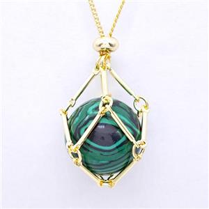 Synthetic Green Malachite Necklace Gold Plated, approx 18mm