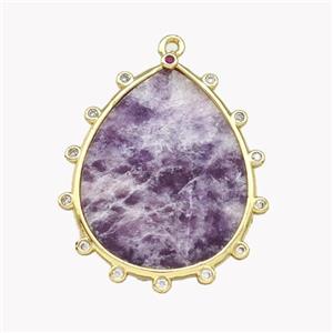 Natural Purple Lepidolite Teardrop Pendant, approx 20-25mm