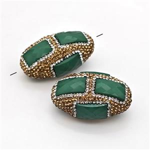 Clay Rice Beads Pave Rhinestone Green Jade, approx 23-35mm