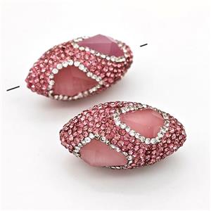 Clay Rice Beads Pave Pink Rhinestone Jadeite Glass, approx 17-35mm