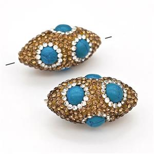 Clay Rice Beads Pave Yellow Rhinestone Blue Synthetic Turquoise, approx 16-30mm