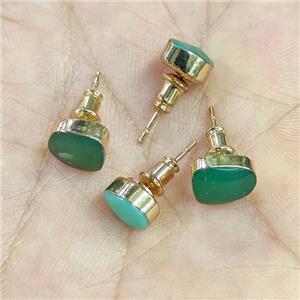 Natural Australian Chrysoprase Stud Earrings Freeform Gold Plated, approx 7-10mm