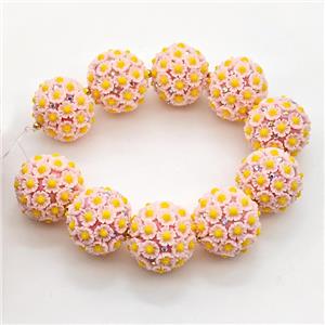 Resin Round Beads Flower Yellow, approx 22mm dia