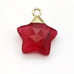 Natural Jade Star Pendant Red Dye, approx 14mm