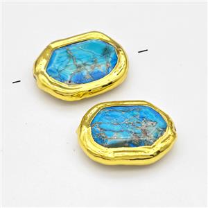 Natural Imperial Jasper Slice Beads Blue Dye Gold Plated, approx 20-25mm