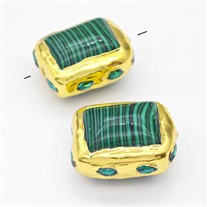 Synthetic Malachite Rectangle Beads Gold Plated, approx 25-30mm