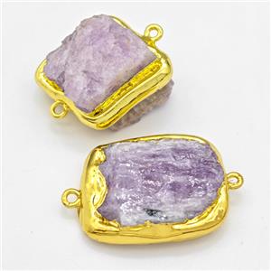 Natural Kunzite Nugget Connector Purple Freeform Gold Plated, approx 20-35mm