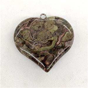 Natural Ocean Jasper Heart Pendant Green, approx 40mm