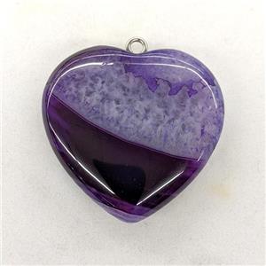 Natural Druzy Agate Heart Pendant Purple Dye, approx 40mm