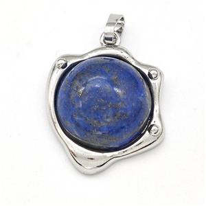 Blue Lapis Lazuli Pendant Half Round Platinum Plated, approx 20-21mm