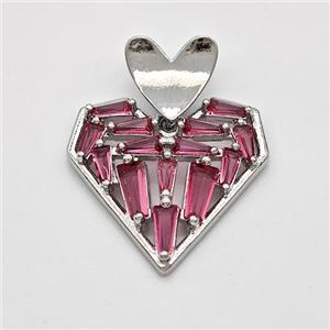 Copper Heart Pendant Micro Pave Zirconia Platinum Plated, approx 10mm, 20mm