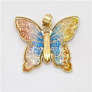 Resin Butterfly Pendant Gold Plated Multicolor, approx 25-30mm