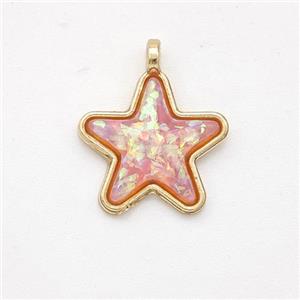 Copper Star Pendant Pave Pink Fire Opal Gold Plated, approx 15mm