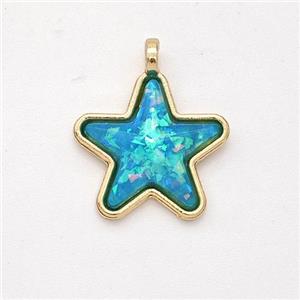 Copper Star Pendant Pave Aqua Fire Opal Gold Plated, approx 15mm