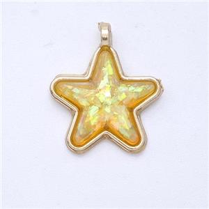 Copper Star Pendant Pave Champagne Fire Opal Gold Plated, approx 15mm