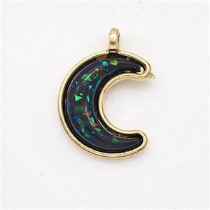 Copper Moon Pendant Pave Green Fire Opal Gold Plated, approx 11-14mm