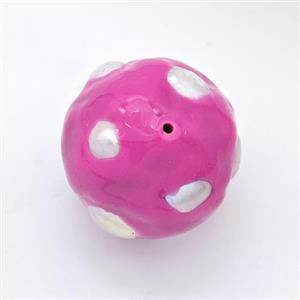 Clay Round Beads Pave Pearl Hotpink Enamel, approx 20mm