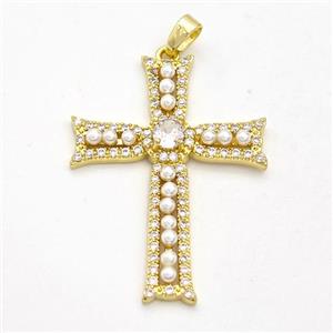 Copper Cross Pendant Pave Pearlized Resin Gold Plated, approx 25-35mm