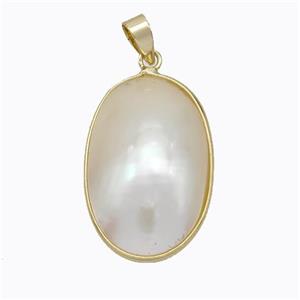 Natural White Mabe Shell Pendant Copper Gold Plated, approx 20-28mm