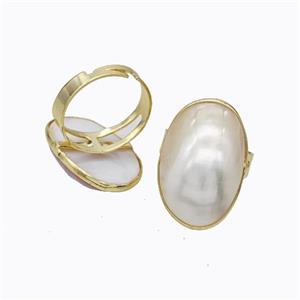 White Mabe Shell Rings Copper Gold Plated, approx 20-28mm, 18mm dia