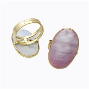 Pink Mabe Shell Rings Copper Gold Plated, approx 20-28mm, 18mm dia