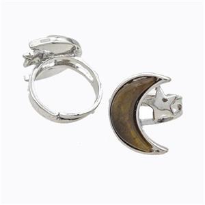 Copper Moon Rings Pave Tiger Eye Stone Adjustable Platinum Plated, approx 18-22mm, 18mm dia