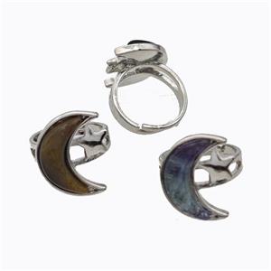 Copper Moon Rings Pave Gemstone Adjustable Platinum Plated, approx 18-22mm, 18mm dia