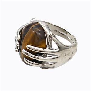 Copper Hand Rings Pave Tiger Eye Stone Platinum Plated, approx 13-18mm, 18mm dia