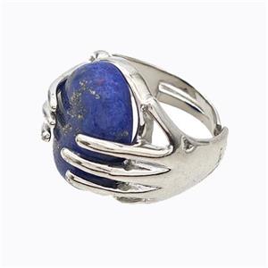 Copper Hand Rings Pave Lapis Lazuli Platinum Plated, approx 13-18mm, 18mm dia