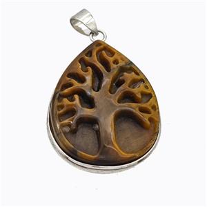 Natural Tiger Eye Stone Tree Pendant Carved, approx 24-32mm