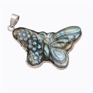 Natural Labradorite Butterfly Pendant Carved, approx 23-35mm