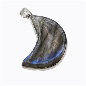 Natural Labradorite Moon Pendant Carved, approx 17-30mm