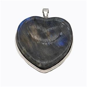 Natural Labradorite Heart Pendant Carved, approx 30mm