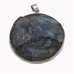 Natural Labradorite Ganesha Pendant Carved Elephant, approx 30mm