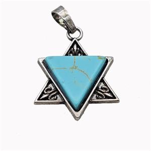 Alloy David Star Pendant Pave Blue Howlite Antique Silver, approx 25mm