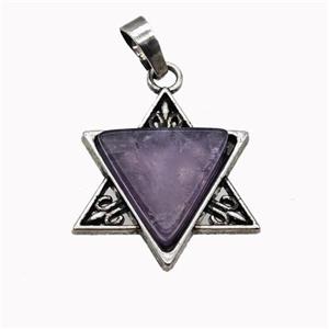 Alloy David Star Pendant Pave Purple Amethyst Antique Silver, approx 25mm