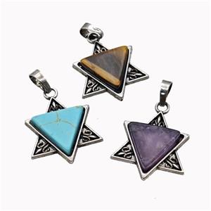 Alloy David Star Pendant Pave Gemstone Antique Silver Mixed, approx 25mm