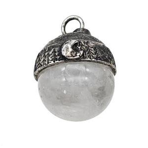 Natural Clear Quartz Sphere Pendant Alloy Antique Silver, approx 18mm