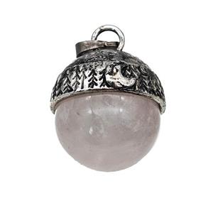 Natural Pink Quartz Sphere Pendant Alloy Antique Silver, approx 18mm