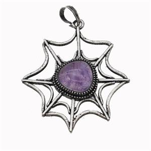 Alloy Spiderweb Pendant Pave Amethyst Antique Silver, approx 12mm, 40-45mm