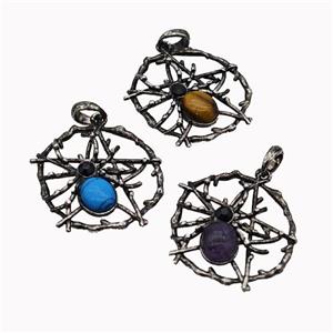 Alloy Spider Pendant Pave Gemstone Antique Halloween Silver Mixed, approx 35-40mm