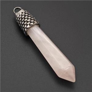 Natural Pink Rose Quartz Prism Pendant Alloy Antique Silver, approx 11-60mm