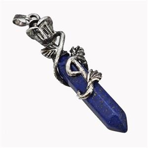 Natural Blue Lapis Lazuli Prism Pendant Dye Alloy Bine Antique Silver, approx 8-40mm, 55mm