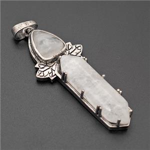 Natural Clear Quartz Prism Pendant Alloy Leaf Antique Silver, approx 8-33mm, 48mm